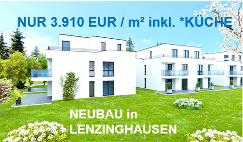 Terrassenwohnung - In Lenzinghausen: NEUBAU. 3.910€ m² inkl. Einbauküche + 29m² Terrasse mit Gartenanteil zur Eigennutzung.