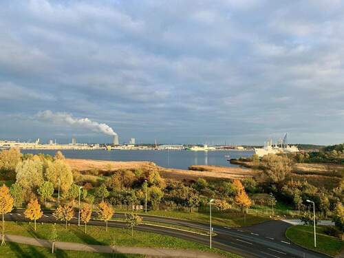 Aussicht - Bestlage mit Panorama-Blick Warnow Hafen - 3-Zi.mit EBK kurz vor Warnemünde