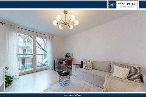 Wohnzimmer Ansicht I-Logo - Modernisierte Zwei-Zimmer-Wohnung nähe EZB