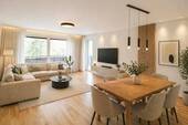 Wohnzimmer visualisiert - Bezugsfreie, helle 3-Zi-Wohnung mit 2 Balkonen und Tiefgaragenstellplatz nahe dem Starnberger See