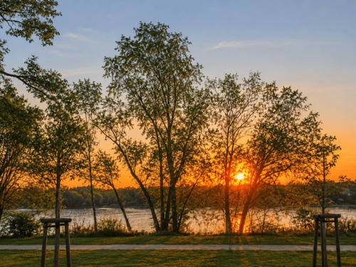 Blick von der Terrasse auf den Sonnenaufgang - 5 Zimmer Doppelhaushälfte zum Kaufen in Hennigsdorf