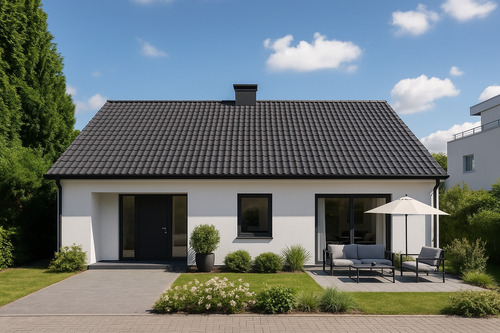 Visualisierung eines barrierefreien Bungalows auf dem Grundstück - 