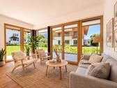 Helles Wohnzimmer mit Eckverglasung - 