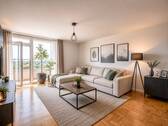 Wohnzimmer (Staged) - Wohnen über den Dächern Aubings - Helle 3-Zi.-Wohnung im 9. OG