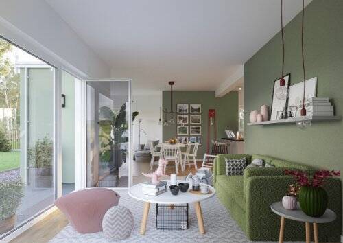 Wohnzimmer mit direktem Zugang zur Terrasse - 