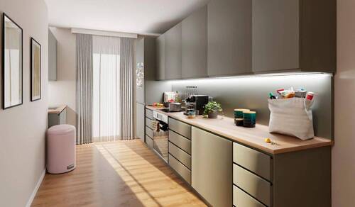 In der Küche bereiten Sie köstliche Mahlzeiten zu - 2 Zimmer Etagenwohnung zum Kaufen in Düsseldorf