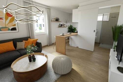 Wohn-Essbereich visualisiert - 3 Zimmer Einfamilienhaus zum Kaufen in Stadtbergen