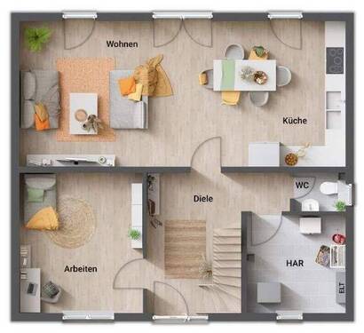 offene Küche & großes Arbeitszimmer - 