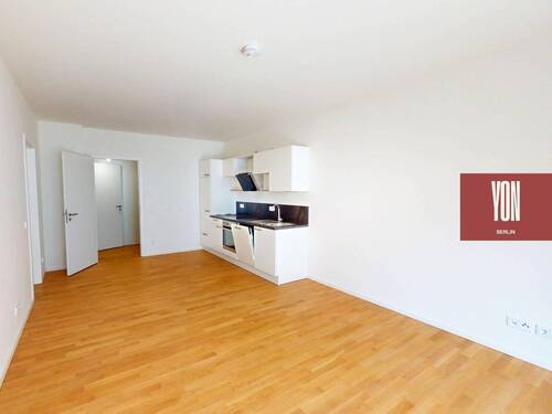 Ansicht III: Wohn- und Esszimmer mit offenem Küchenbereich - Etagenwohnung mit 60,50 m&sup2; in Berlin zur Miete
