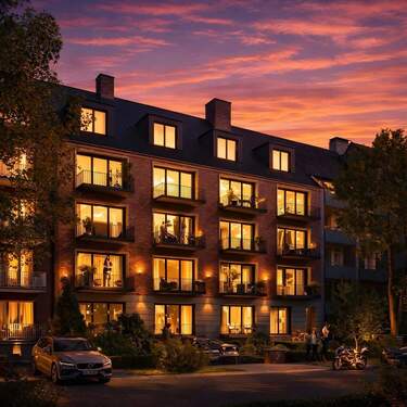 Außenansicht Dämmerung - Etagenwohnung mit 33,10 m&sup2; in Hamburg zum Kaufen