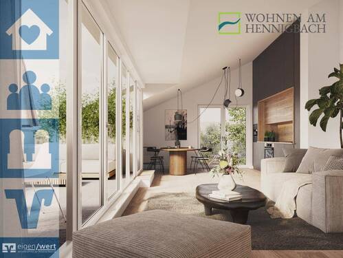 Visualisierung moderne Dachgeschosswohnung des Neubauprojekts Wohnen am Hennigbach - Stilvolle 3-Zi.-Dachgeschosswohnung mit Loggia am Hennigbach in Markt Schwaben
