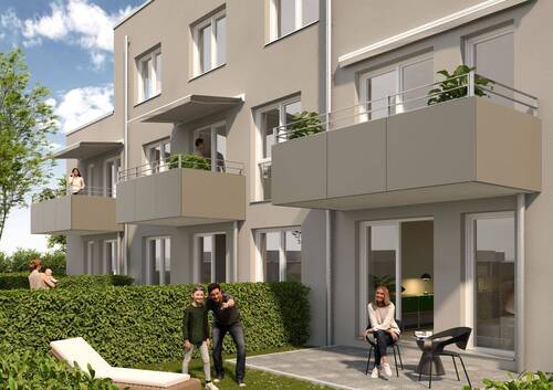 Westseite, Terrassen u. Balkone.jpg - Perfekt geschnittene 3-Zimmer-Neubau-Whg. in Poppenreuth, Bad mit Fenster, Abstellraum, Balkon mit Markise, sonnige Südwest-Lage im 1.OG