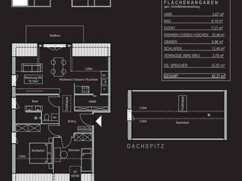 Grundriss - Neubauwohnung mit Einbauküche und Wohnraum im Speicher