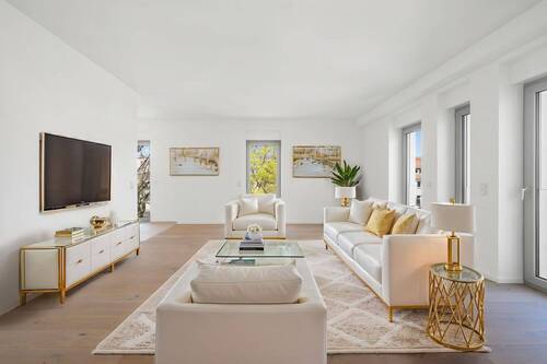 Lichtdurchflutetes Wohn-/Esszimmer (Beispieleinrichtung) - EIN STATEMENT: Neubau 4-Zimmer-Traum mit zwei Balkonen