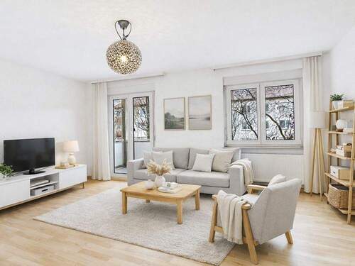 Wohnzimmer (gestaged) - Etagenwohnung mit 60,20 m&sup2; in Fellbach zum Kaufen