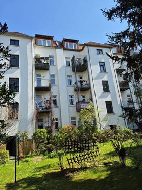 Hausansicht gartenseitig - 2 Zimmer Etagenwohnung zur Miete in Leipzig