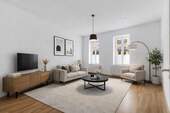 Wohnzimmer Virtual Staging – Möblierung digital ergänzt - Connewitz von seiner schönsten Seite - 3-Zimmer-Wohnung mit Balkon, Terrasse & Garten!