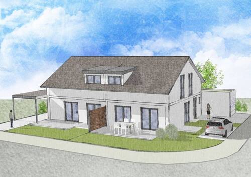 Illustration Süd - MUSTERHAUS SAMSTAGS GEÖFFNET - Rarität in Gärtringen: Ein Doppelhaus, das auch im Alter noch passt!