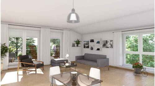 Beispiel Wohnzimmer - Neubau von 2022, Fußbodenheizung, großer Balkon, Vollbad m. separater Dusche u. vieles mehr!