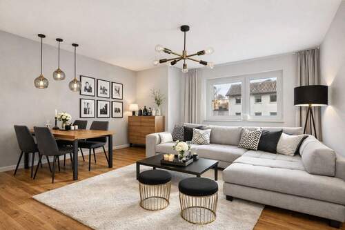 Visualisierung Wohn-/Esszimmer - Frankfurt-Ostend: Stilvolle 3-Zimmer-Wohnung nahe EZB