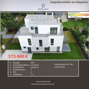 Bild 1 - Neubau-Doppelhaushälfte am Müggelsee - 122 m², Effizienzhaus A+, provisionsfrei, bezugsfertig 2025