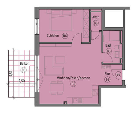 Hohentengen_Whg_B6_OG - 2 Zimmer Etagenwohnung zur Miete in Hohentengen