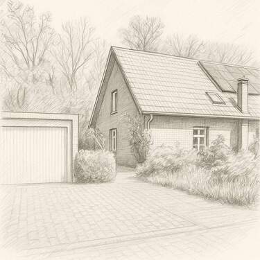 Südseite mit Garage/Stellplatz - Ruhige DHH in Sackgasse mit Kamin, Südterrasse, Garage - provisionsfrei