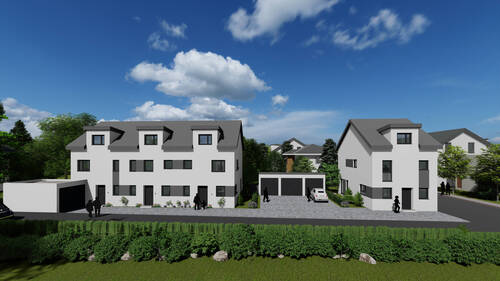 R1 - Allgemeine Vorderansicht - Wärmepumpenheizung, Neubau Reihenendhaus