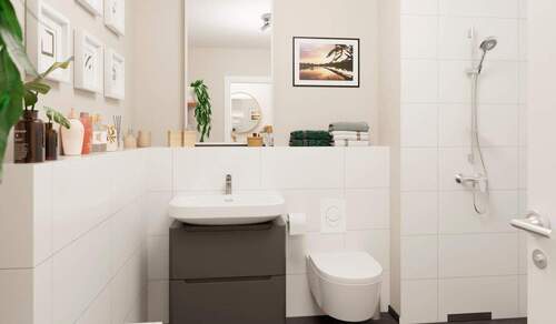 Ein Badezimmer mit bodengleicher Dusche - 