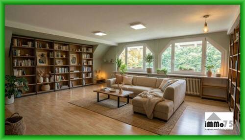 KI eingerichtetes Wohnzimmer - außergewöhnliche Dachgeschosswohnung mit großzügigem Raumangebot und Extraräumen