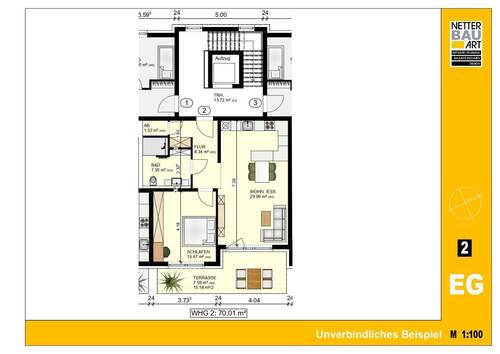 Whg. 2, Erdgeschoss.jpg - 2 Zimmer Terrassenwohnung in Nürnberg