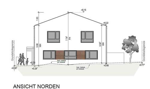 Ansicht Norden - Exklusives Wohnerlebnis - Neubau-DHH in Regensburg-Neuprüll!