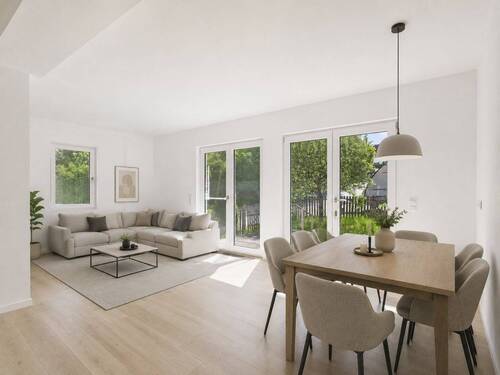 Visualisierung: Lichtdurchfluteter Wohnbereich mit direktem Zugang zur Terrasse und Garten - 4 Zimmer Reihenendhaus in Grafrath