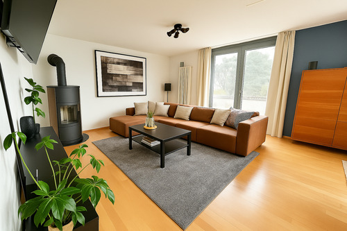 Visualisiertes Wohnzimmer (KI) - Große 4-Zimmerwohnung - Nähe Großer Garten! Balkon! Kamin! 2 x TG!