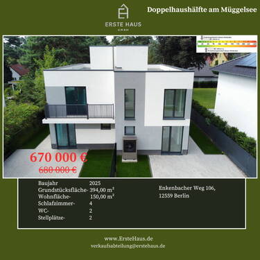 Bild 1 - Berlin-Müggelheim: Doppelhaushälfte 150 m², 4 SZ, A+, Dachterrasse - provisionsfrei