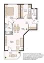 Grundriss mit Diele (4,10 m²), WC (2,20 m²), Küche (6,80 m²), Essbereich (12,00 m²), Wohnzimmer (15,80 m²), Schlafzimmer (14,60 m²) und Balkon - 