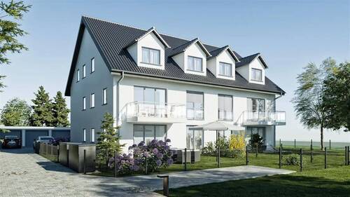 Hausansicht Süd-West - Wohlfühloase! 3-Zimmer-Neubauwohnung mit Garten in Gernlinden