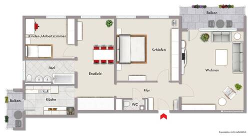 Grundriss - 3,5-Zimmer-Wohnung in Bayreuth - 225.000,00 EUR Kaufpreis, ca.  120,00 m² Wohnfläche