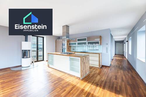 Offene Küche und Schwedenofen - SELTENE LOFTWOHNUNG MIT DACHTERRASSE, BALKON UND KAMIN IN NÜRNBERG