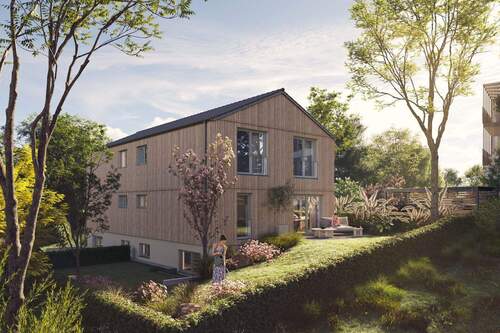 Visualisierung der Gartenansicht - 4 Zimmer Doppelhaushälfte in Markt Schwaben