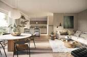 Visualisierung des modernen Wohnzimmers - Doppelhaushälfte mit 124,70 m² in Markt Schwaben zum Kaufen