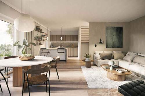 Visualisierung des modernen Wohnzimmers - Doppelhaushälfte mit 124,70 m² in Markt Schwaben zum Kaufen