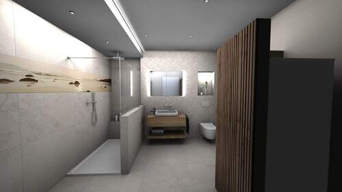Bad_Whg 6_Ansicht Dusche Waschbecken - 4 Zimmer Etagenwohnung zur Miete in Breuberg / Sandbach