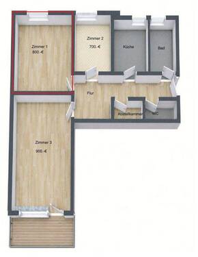 Grundriss Wohnung mit Zimmer - WG-Zimmer in 3er-WG in 70 m² Wohnung zu vermieten