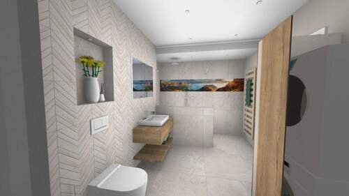 Bad_Whg 7_Blick Waschbecken Dusche - Etagenwohnung mit 82,60 m² in Breuberg / Sandbach zur Miete