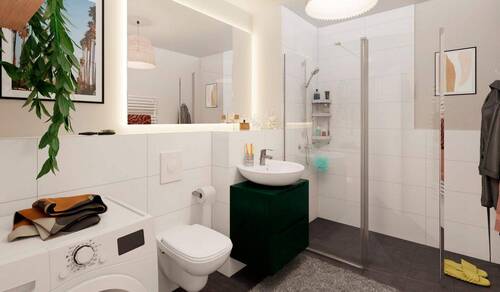 Badezimmer mit Dusche und Waschmaschinenanschluss - 