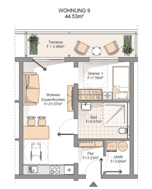 Wohnung 9 Bild.PNG - 1 Zimmer Etagenwohnung zum Kaufen in Schiffweiler