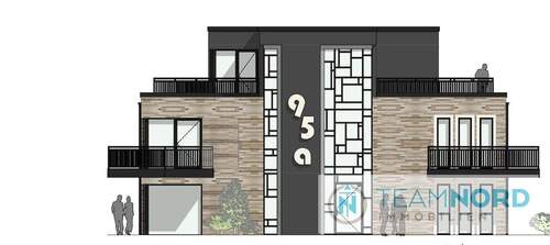 Beispielvisualisierung 95a Südansicht - Projektgrundstück - genehmigtes Konzept für zwei Mehrfamilienhäuser