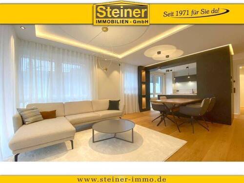 Wohnzimmer - Best-Lage: 3-Zimmer-Wohnung ca. 82 m², GartenTerrasse, Küche, voll möbliert, Garage groß