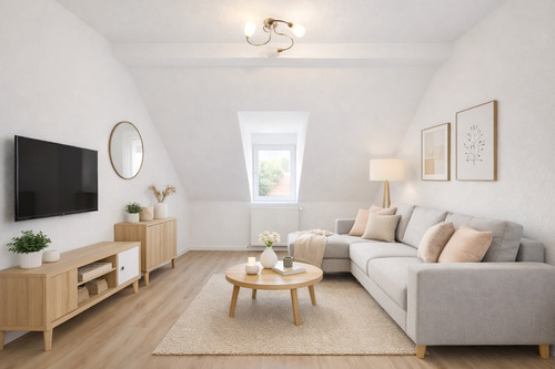 Wohnzimmer (Digitales KI Staging) - Provisionsfrei: Frisch renovierte 2,5 Zimmer ETW mit EBK in Herne